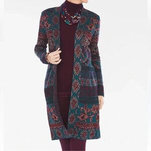 Chico’s Tapestry Regal Jacquard Open Front Cardigan Sweater LS Multi 2/L NWT